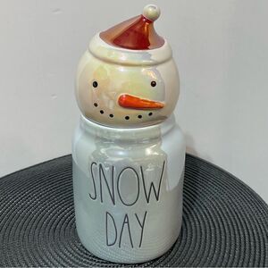 Rae Dunn Snow Day Snowman Canister with Removable Top NWT